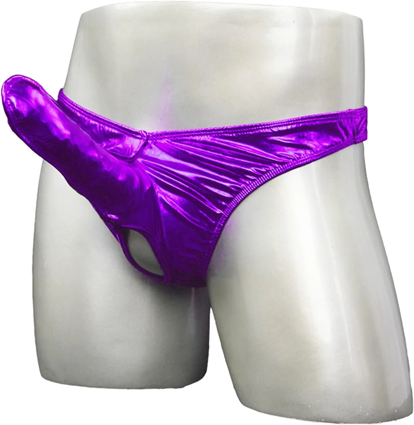 JEsilunmaMY Elephant Nose Briefs for Men Shiny Leather Low Waist Hollow Underwear Athletic Supporter Bulge Pouch Thongs