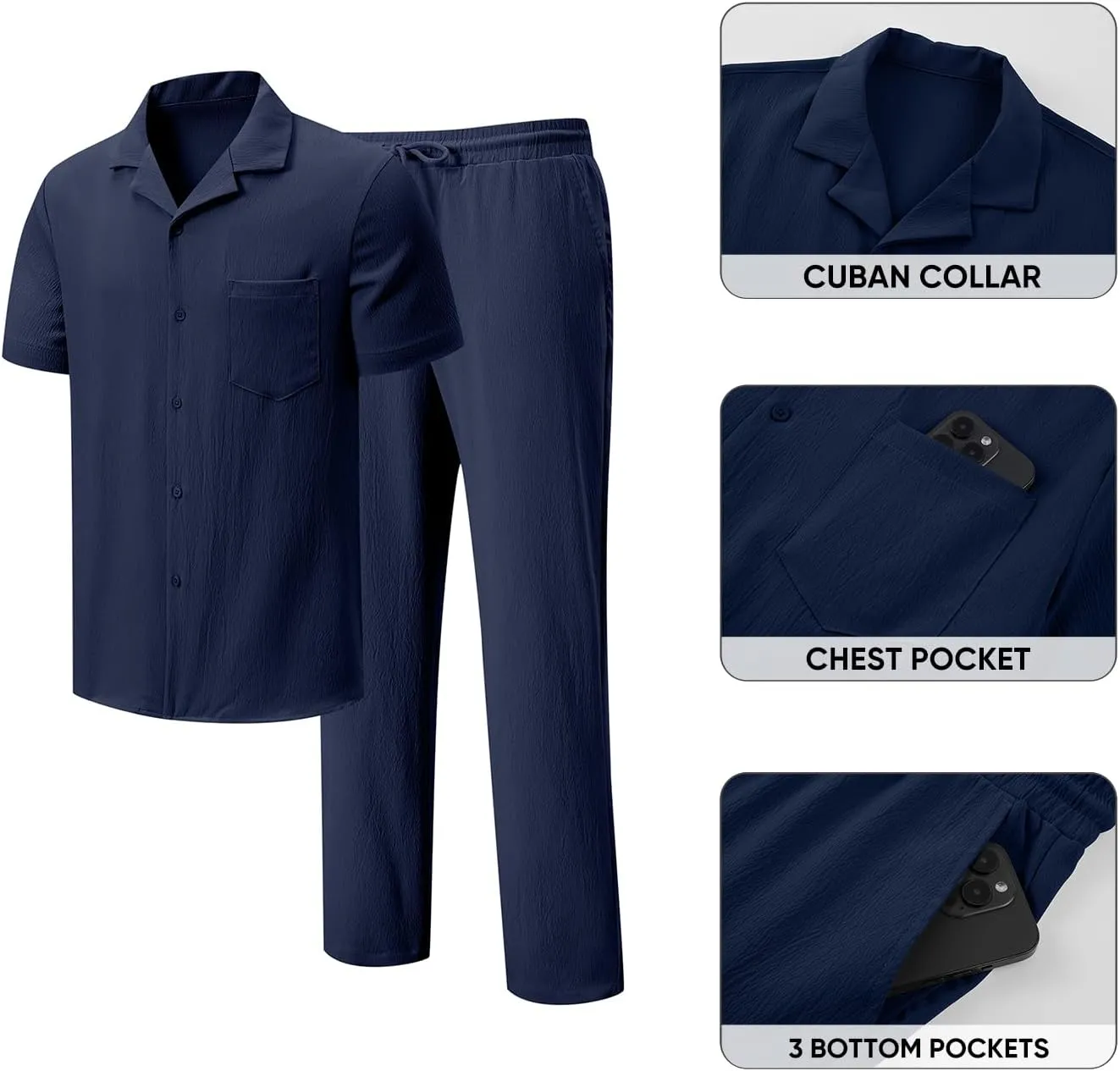 JMIERR Men 2 Piece Beach Vacation Outfit Pants Set Summer Cool Short Sleeve Casual Shirts