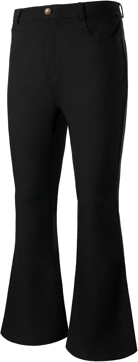 JOGAL Mens Bell Bottom Pants 70s Disco Outfits Slim Fit Retro Flared Trousers