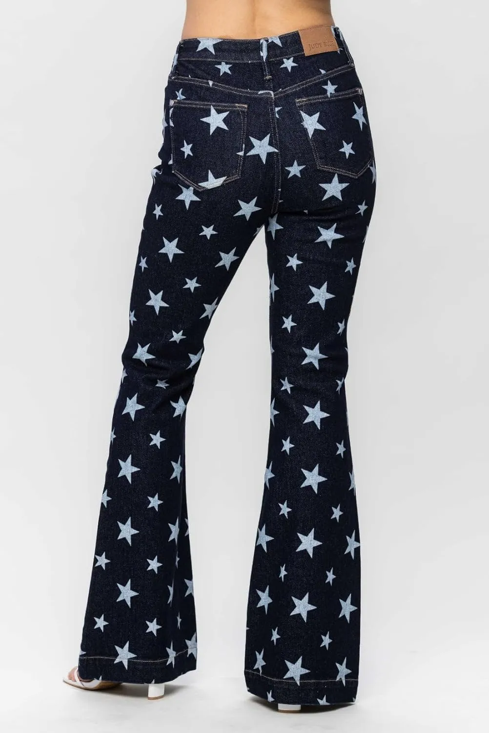 Judy Blue Women's High Waist Star Print Flare Jeans - Stretchy Denim with Vintage Vibe -88662