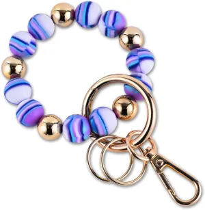 Junyuerly Wristlet Keychain Silicone Beaded Key Ring Bracelet for Women Elastic Bangle Key Chain Holder