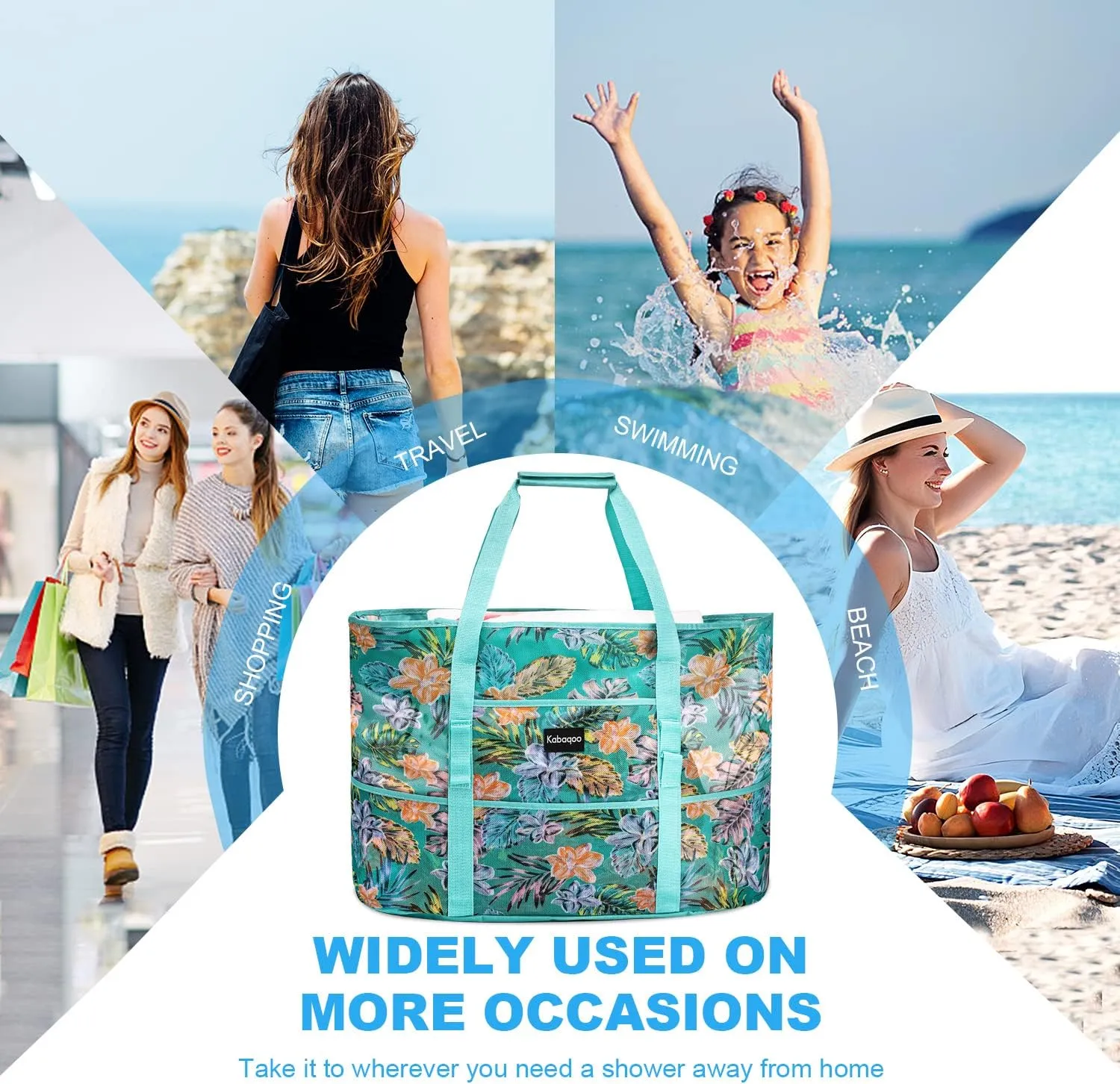 KABAQOO Mesh Beach Bag, Extra Large Beach Bags with 9 Pockets & Zipper Waterproof Lightweight Beach Tote for Beach/Pool Trip