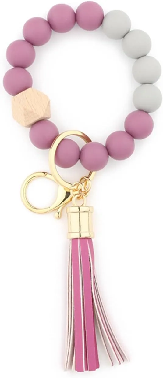 Key Ring,Bracelet Car,Keychain Holder Wristlet,Silicone Women Beaded Bangle Chains,Keychain for Women