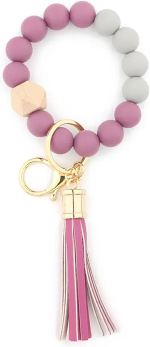 Key Ring,Bracelet Car,Keychain Holder Wristlet,Silicone Women Beaded Bangle Chains,Keychain for Women