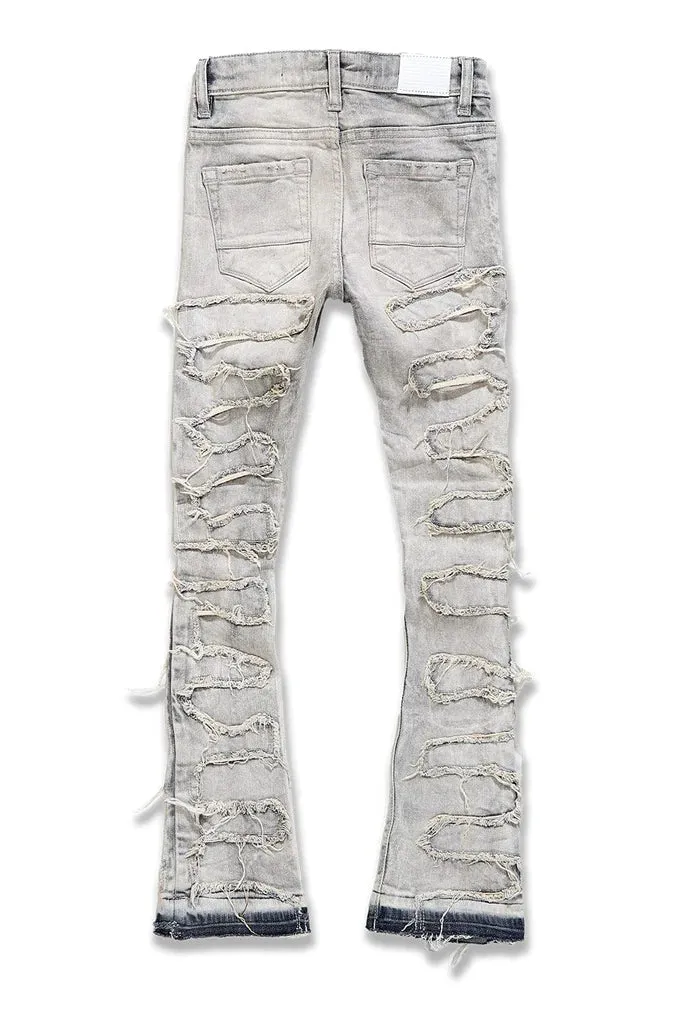 Kids Stacked Python Denim Jeans - Bone White