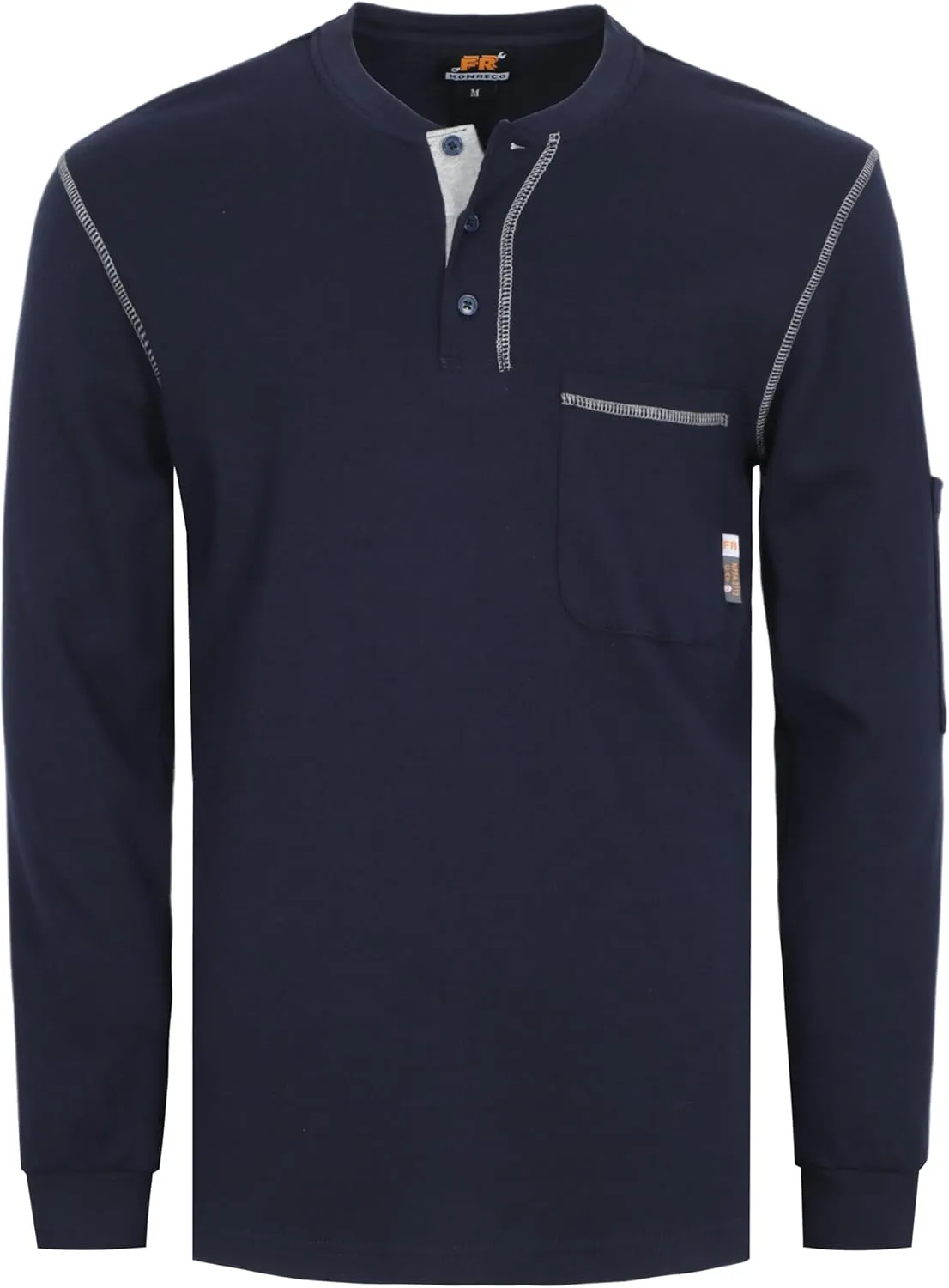 KONRECO FR Shirts for Men Long Sleeve Henley 7oz 100% Cotton FRC Clothing Welding Shirt