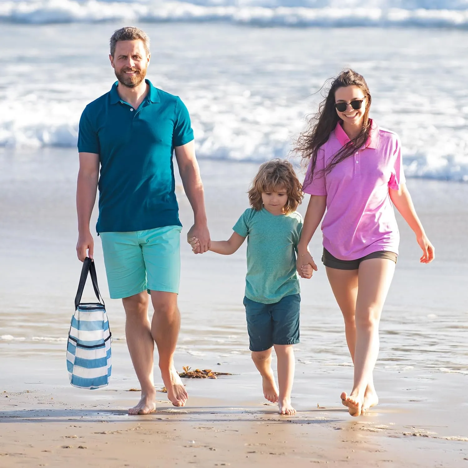 KUAK Mesh Beach Bag, Extra Large Waterproof Sandproof Tote with 9 Pockets, Zippered Top, Lightweight for Travel, Pool, Family
