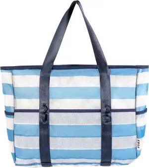 KUAK Mesh Beach Bag, Extra Large Waterproof Sandproof Tote with 9 Pockets, Zippered Top, Lightweight for Travel, Pool, Family