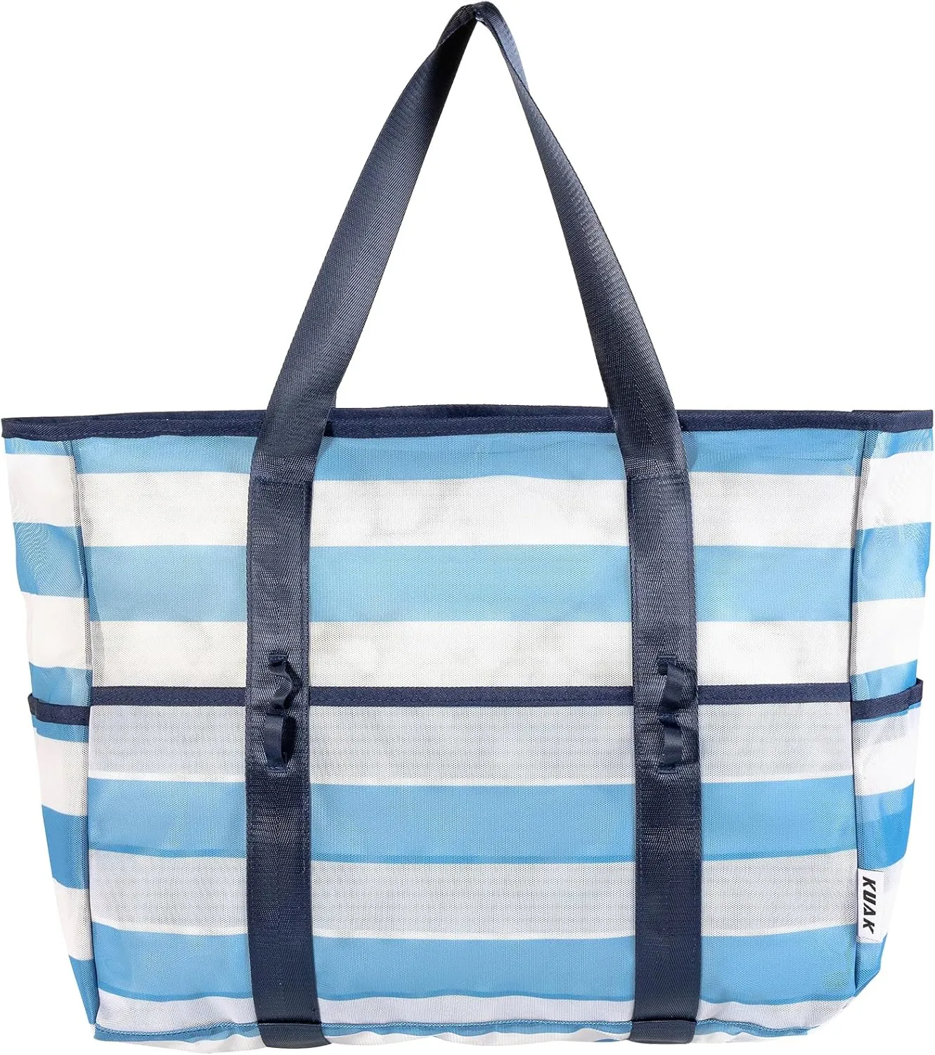 KUAK Mesh Beach Bag, Extra Large Waterproof Sandproof Tote with 9 Pockets, Zippered Top, Lightweight for Travel, Pool, Family