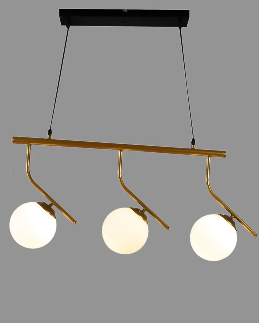 L Shape 3 Lights Cluster Hanging In Golden Finish Ceiling Lamp