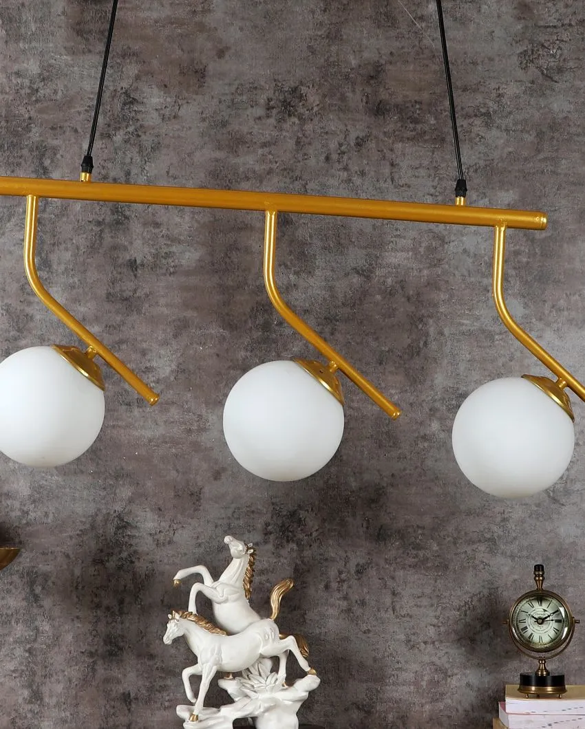 L Shape 3 Lights Cluster Hanging In Golden Finish Ceiling Lamp