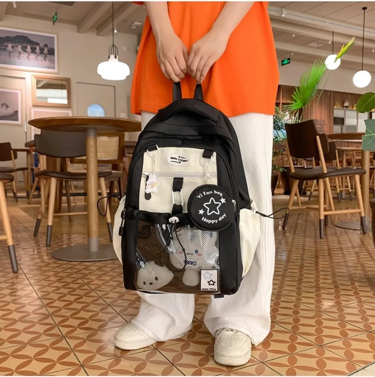 Large Ita Bag Backpack with insert Pin Display Backpack for Anime Cosplay Laptop Backpack 15in Dopamine Color Ita Bag with Window Black
