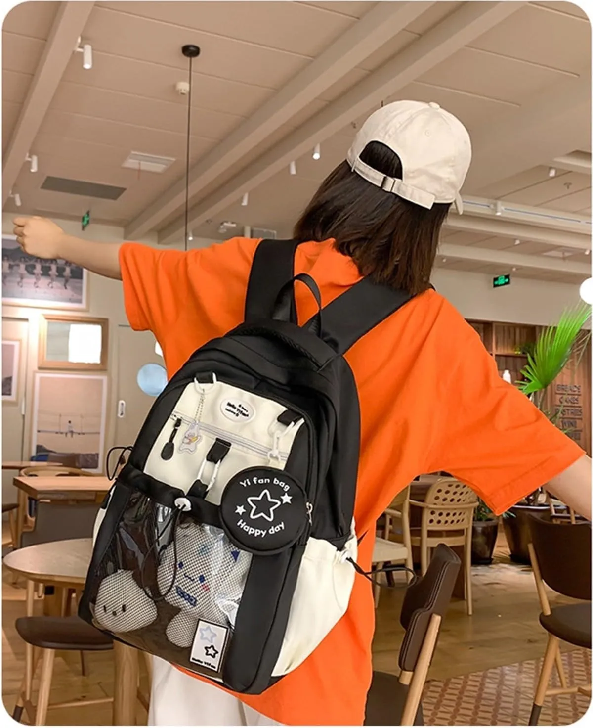 Large Ita Bag Backpack with insert Pin Display Backpack for Anime Cosplay Laptop Backpack 15in Dopamine Color Ita Bag with Window Black