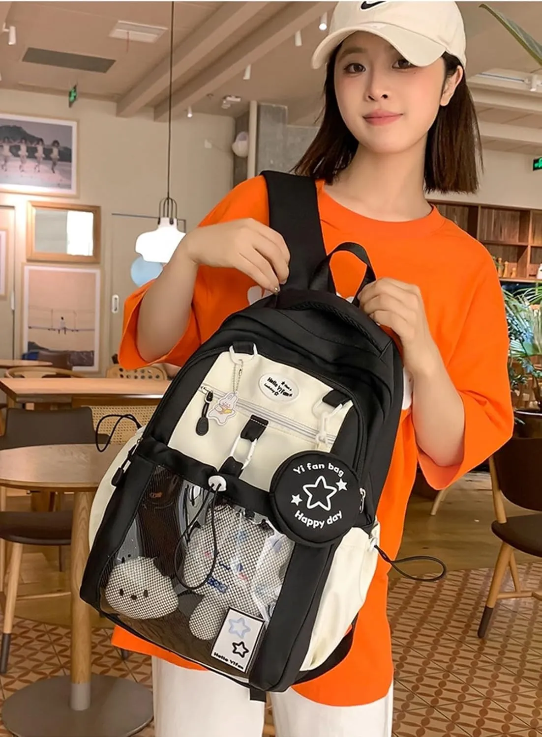 Large Ita Bag Backpack with insert Pin Display Backpack for Anime Cosplay Laptop Backpack 15in Dopamine Color Ita Bag with Window Black