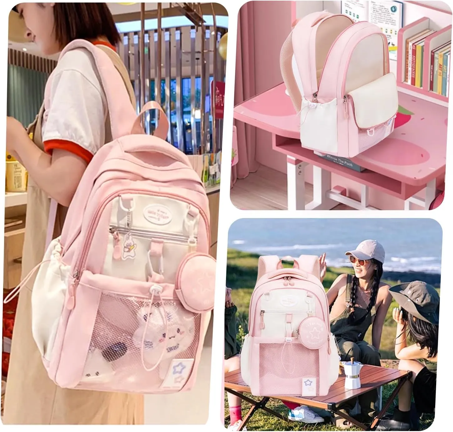 Large Ita Bag Backpack with insert Pin Display Backpack for Anime Cosplay Laptop Backpack 15in Dopamine Color Ita Bag with Window Pink