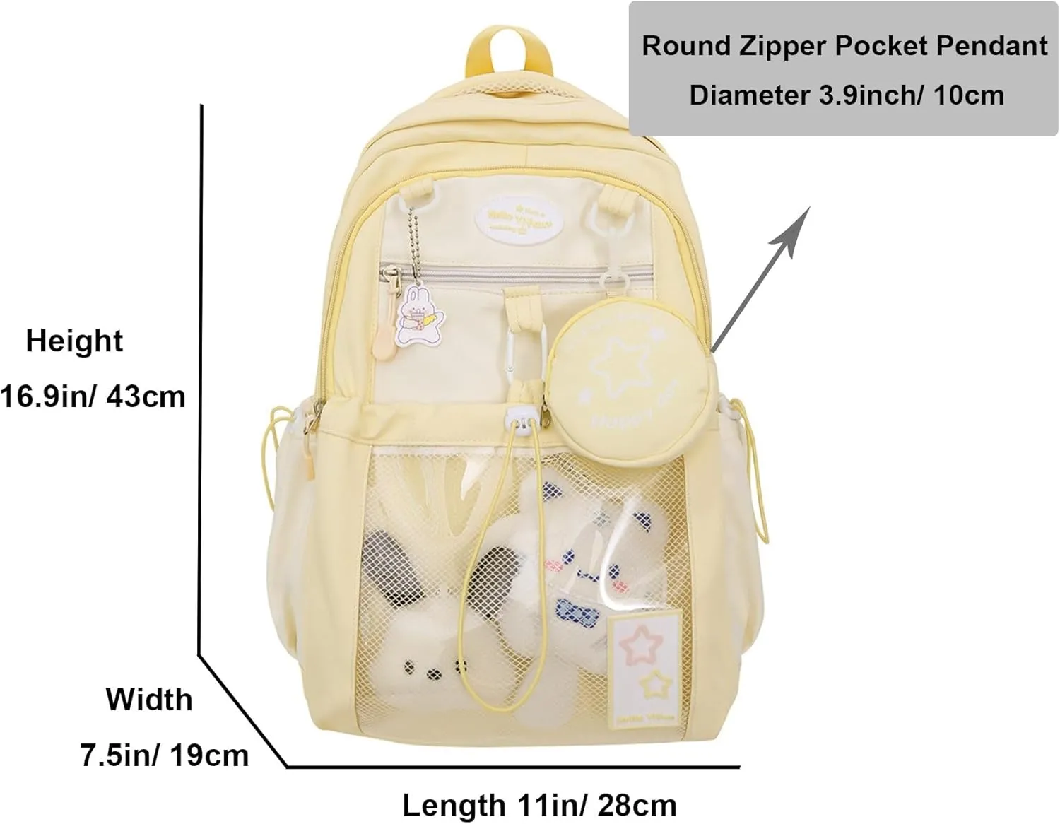 Large Ita Bag Backpack with insert Pin Display Backpack for Anime Cosplay Laptop Backpack 15in Dopamine Color Ita Bag with Window Yellow