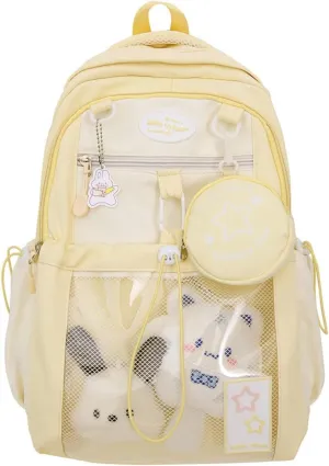 Large Ita Bag Backpack with insert Pin Display Backpack for Anime Cosplay Laptop Backpack 15in Dopamine Color Ita Bag with Window Yellow