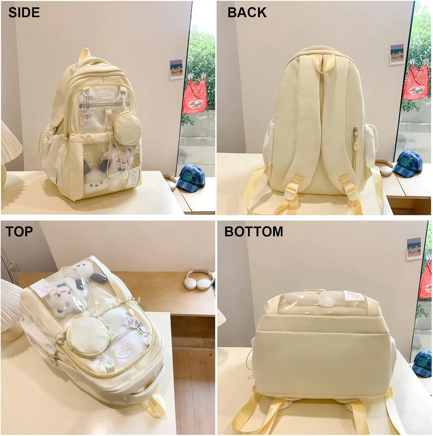 Large Ita Bag Backpack with insert Pin Display Backpack for Anime Cosplay Laptop Backpack 15in Dopamine Color Ita Bag with Window Yellow