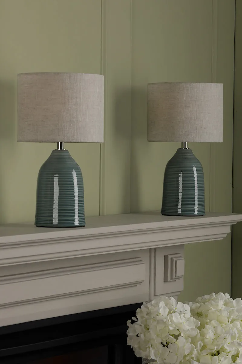 Laura Ashley Penny Pair of Table Lamps Blue Crackle Glaze
