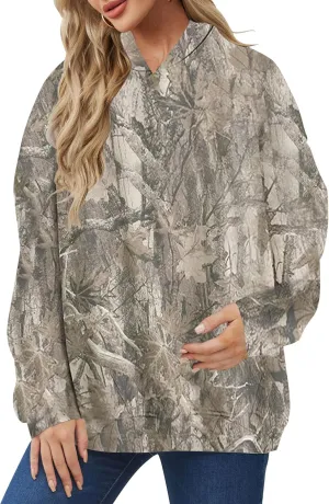 Lauweion Womens Oversized Camo Hoodie Maple Leaf Graphic Hooded Sweatshirt Trendy Long Sleeve Fleece Camouflage Hoodie