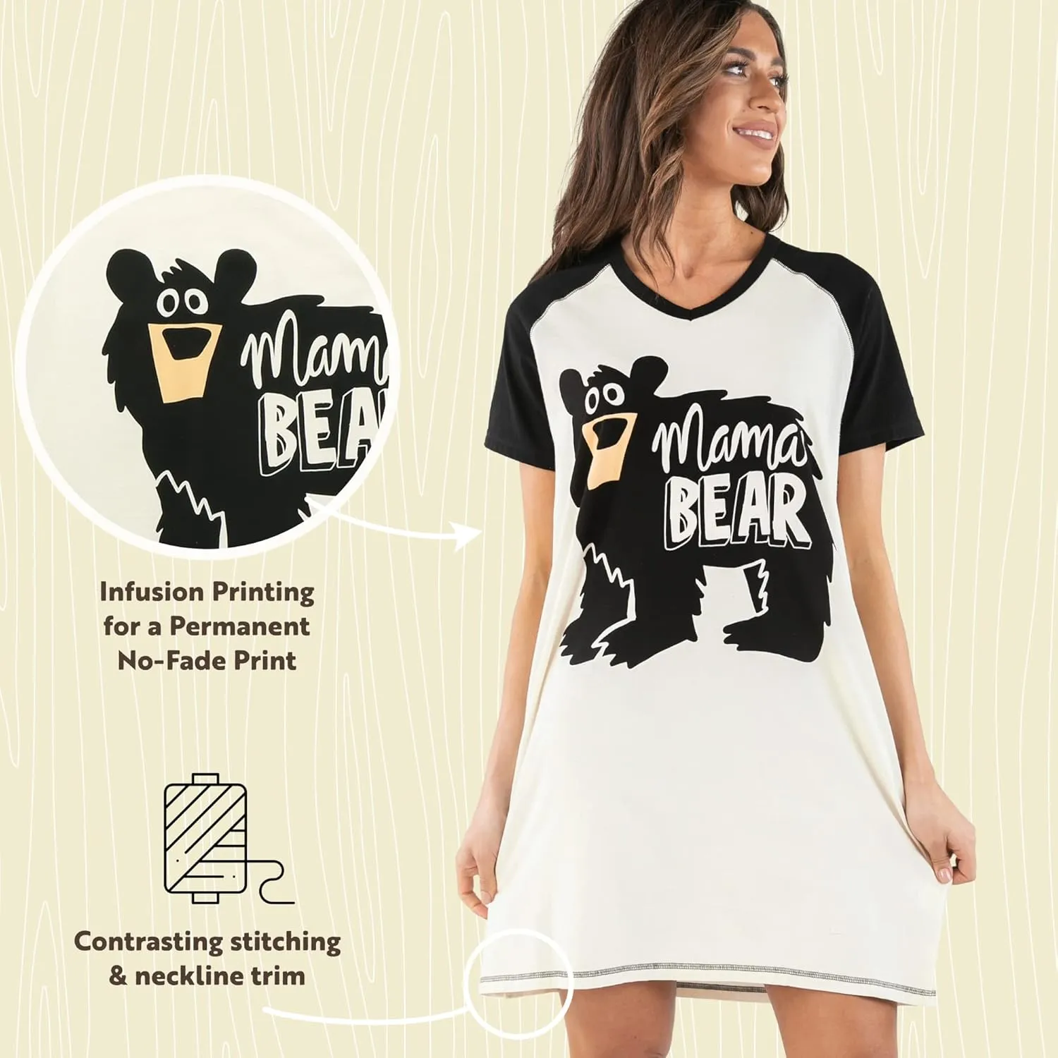 Lazy One Women's Nightgown, Funny V-Neck Sleep Shirt for Women, Bear & Moose Pajama Shirts