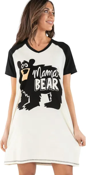 Lazy One Women's Nightgown, Funny V-Neck Sleep Shirt for Women, Bear & Moose Pajama Shirts