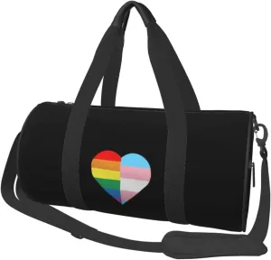 LGBT Rainbow and Transgender Pride Flag Heart Convertible Garment Bag with Shoulder Strap, Carry on Garment Duffel Bag for Men Women - Rolling Foldable for Travel Luggage Bags (Black)