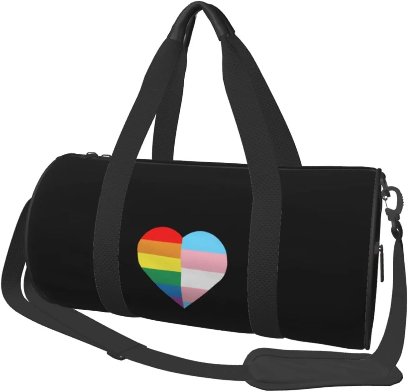 LGBT Rainbow and Transgender Pride Flag Heart Convertible Garment Bag with Shoulder Strap, Carry on Garment Duffel Bag for Men Women - Rolling Foldable for Travel Luggage Bags (Black)