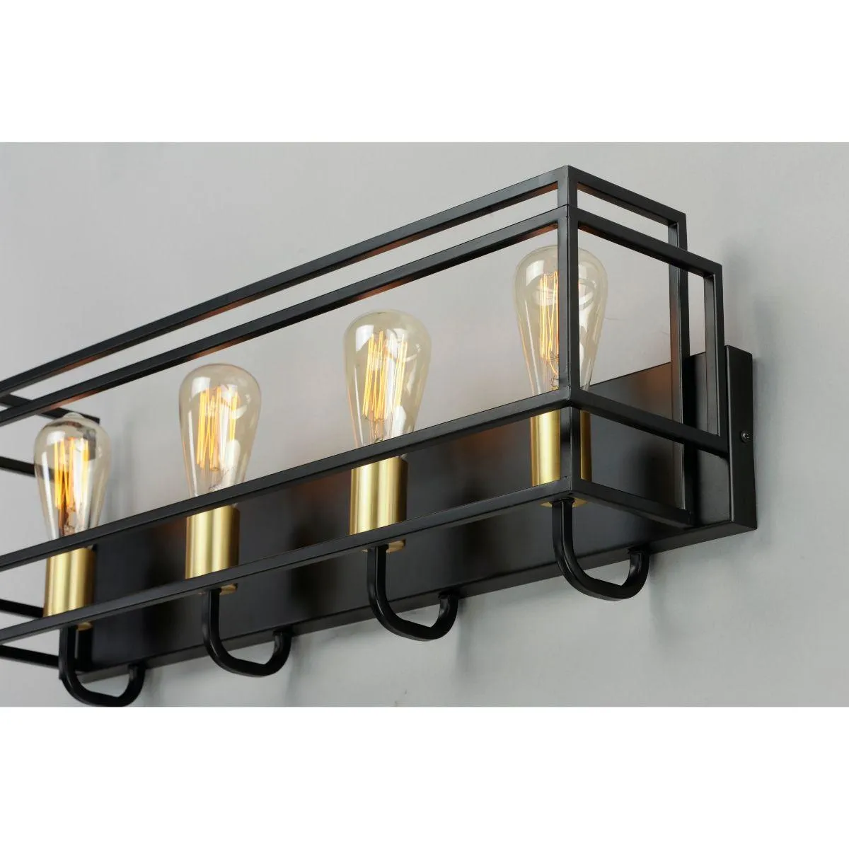 Liner 29 in. 4 Lights Vanity Light Black & Satin Brass Finish