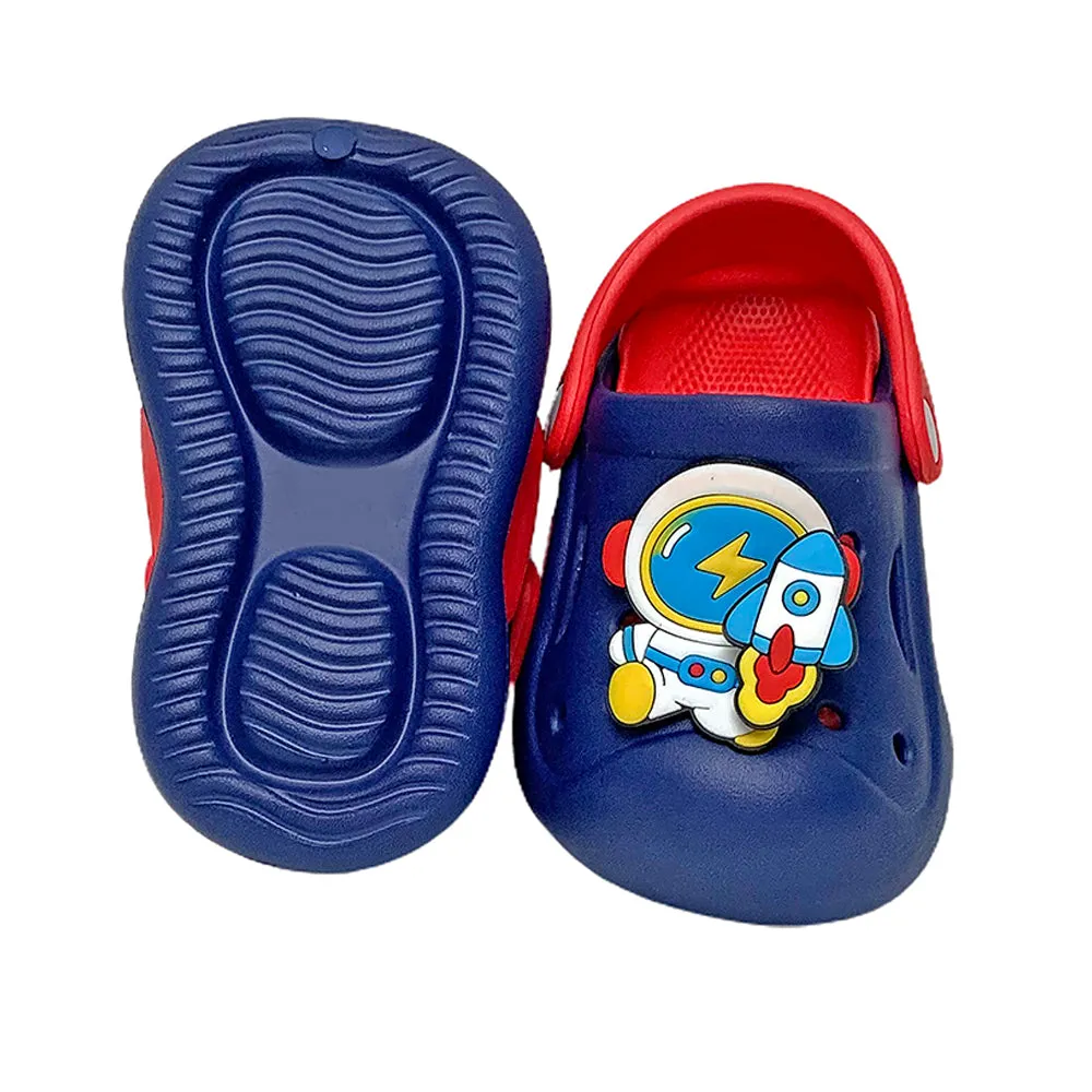 Little Surpise Box Blue & Red Spinning Rocket Slip On Clogs, Summer/Monsoon All Season Footwear For Toddlers & Kids.