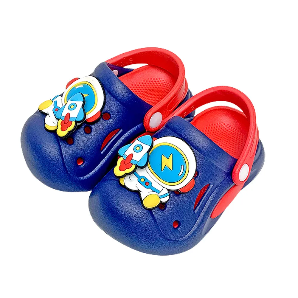 Little Surpise Box Blue & Red Spinning Rocket Slip On Clogs, Summer/Monsoon All Season Footwear For Toddlers & Kids.