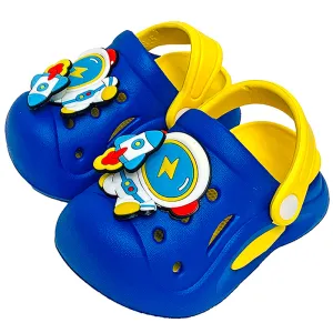 Little Surpise Box Blue & Yellow Spinning Rocket Slip On Clogs, Summer/Monsoon All Season Footwear For Toddlers & Kids