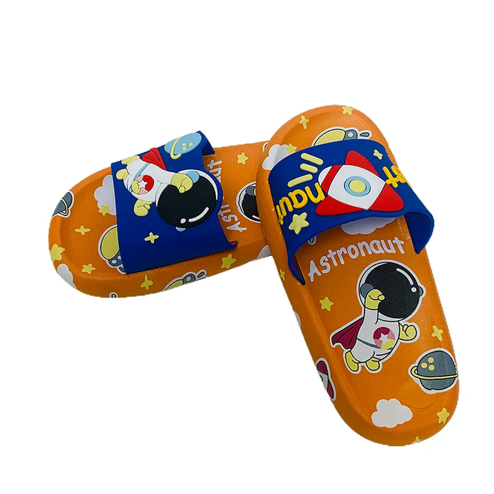 Little Surpise Box Orange All Over Space Theme Slip On Clogs, Summer/Monsoon All Season Footwear For Toddlers & Kids.