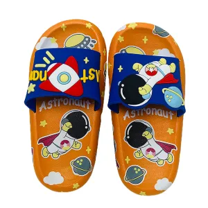 Little Surpise Box Orange All Over Space Theme Slip On Clogs, Summer/Monsoon All Season Footwear For Toddlers & Kids.