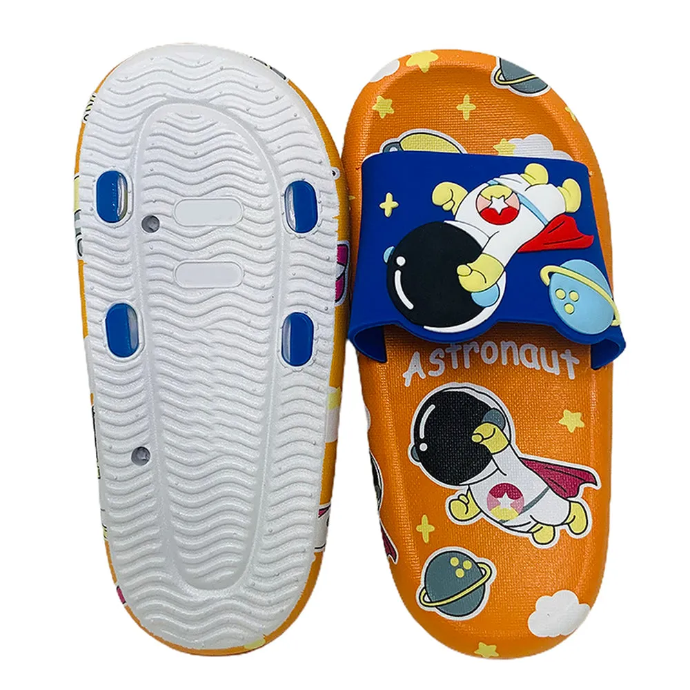 Little Surpise Box Orange All Over Space Theme Slip On Clogs, Summer/Monsoon All Season Footwear For Toddlers & Kids.