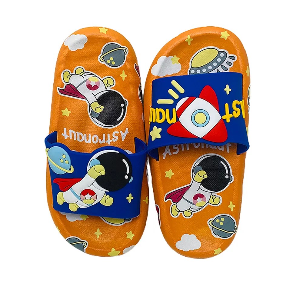 Little Surpise Box Orange All Over Space Theme Slip On Clogs, Summer/Monsoon All Season Footwear For Toddlers & Kids.