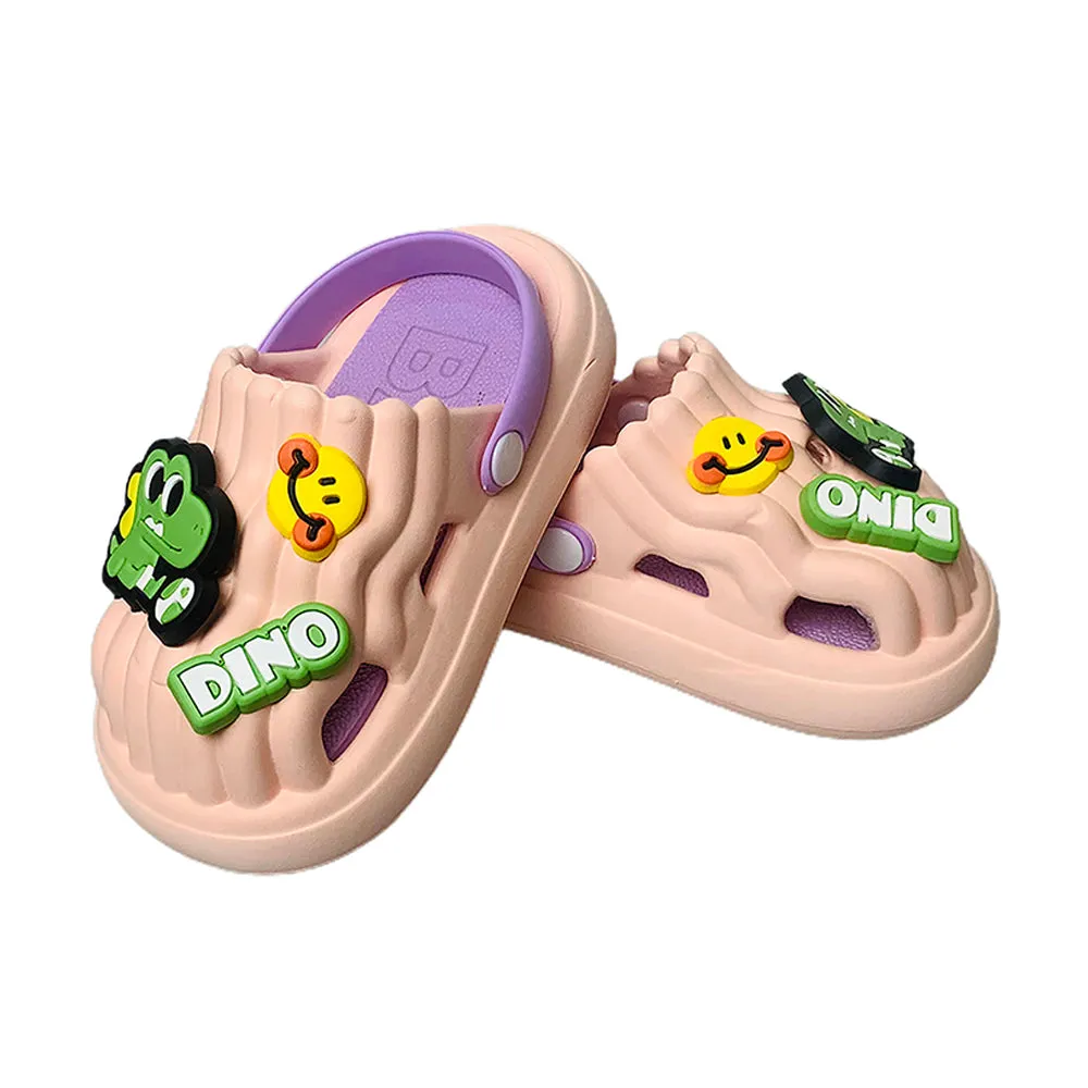 Little Surpise Box Pink Smilie Dino Slip On Clogs, Summer/Monsoon All Season Footwear For Toddlers & Kids.