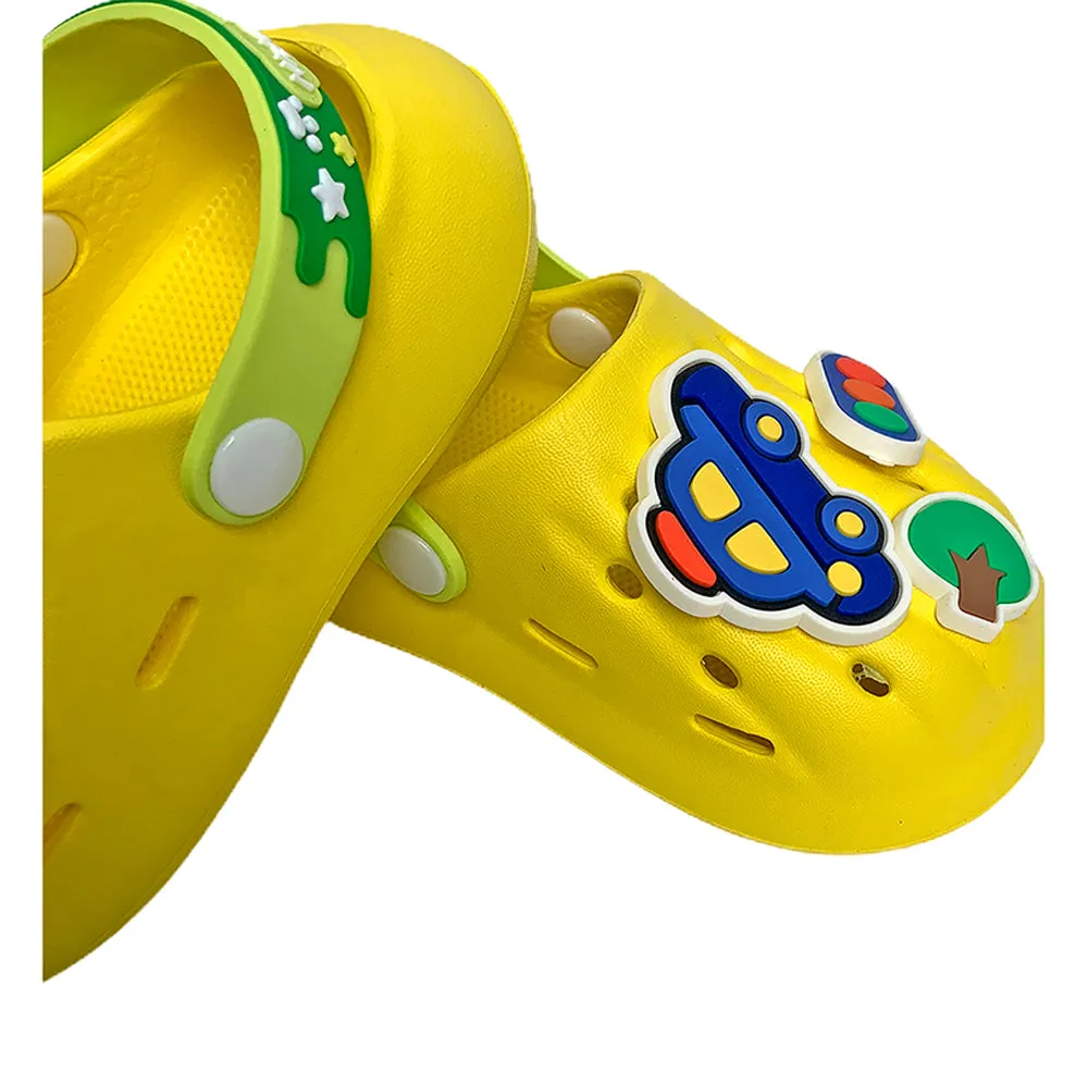 Little Surpise Box Yellow Transport Theme Slip On Clogs, Summer/Monsoon All Season Footwear For Toddlers & Kids.