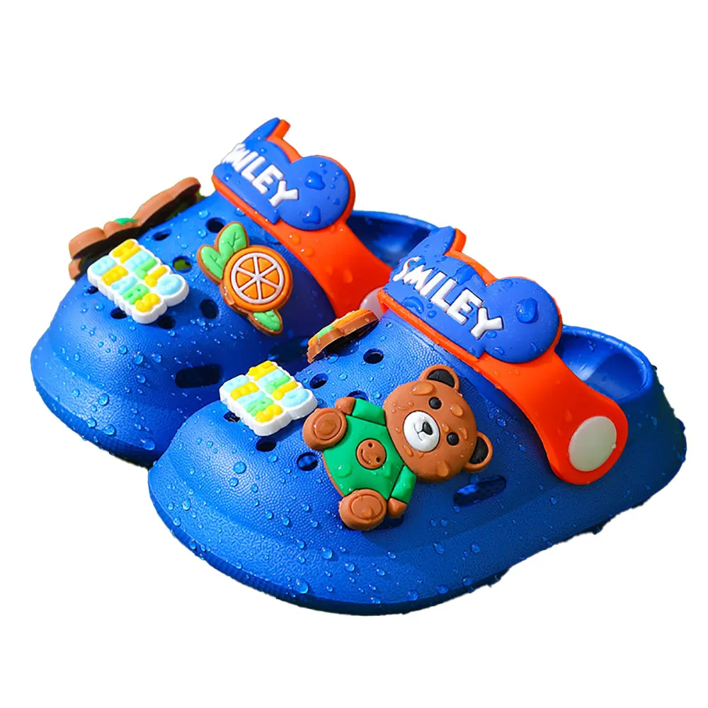 Little Surprise Box Dark Blue & Orange Bear,Slip on Clogs ,Summer/Monsoon/ Beach Footwear for Toddlers and Kids, Unisex.