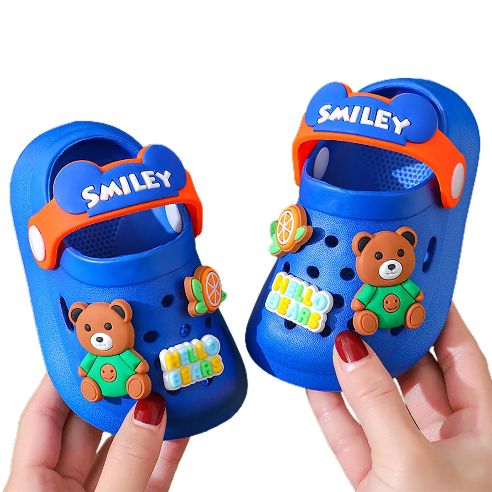 Little Surprise Box Dark Blue & Orange Bear,Slip on Clogs ,Summer/Monsoon/ Beach Footwear for Toddlers and Kids, Unisex.