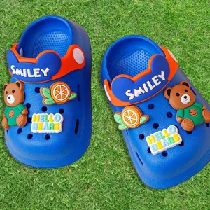 Little Surprise Box Dark Blue & Orange Bear,Slip on Clogs ,Summer/Monsoon/ Beach Footwear for Toddlers and Kids, Unisex.