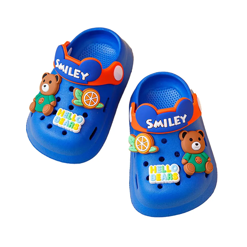 Little Surprise Box Dark Blue & Orange Bear,Slip on Clogs ,Summer/Monsoon/ Beach Footwear for Toddlers and Kids, Unisex.