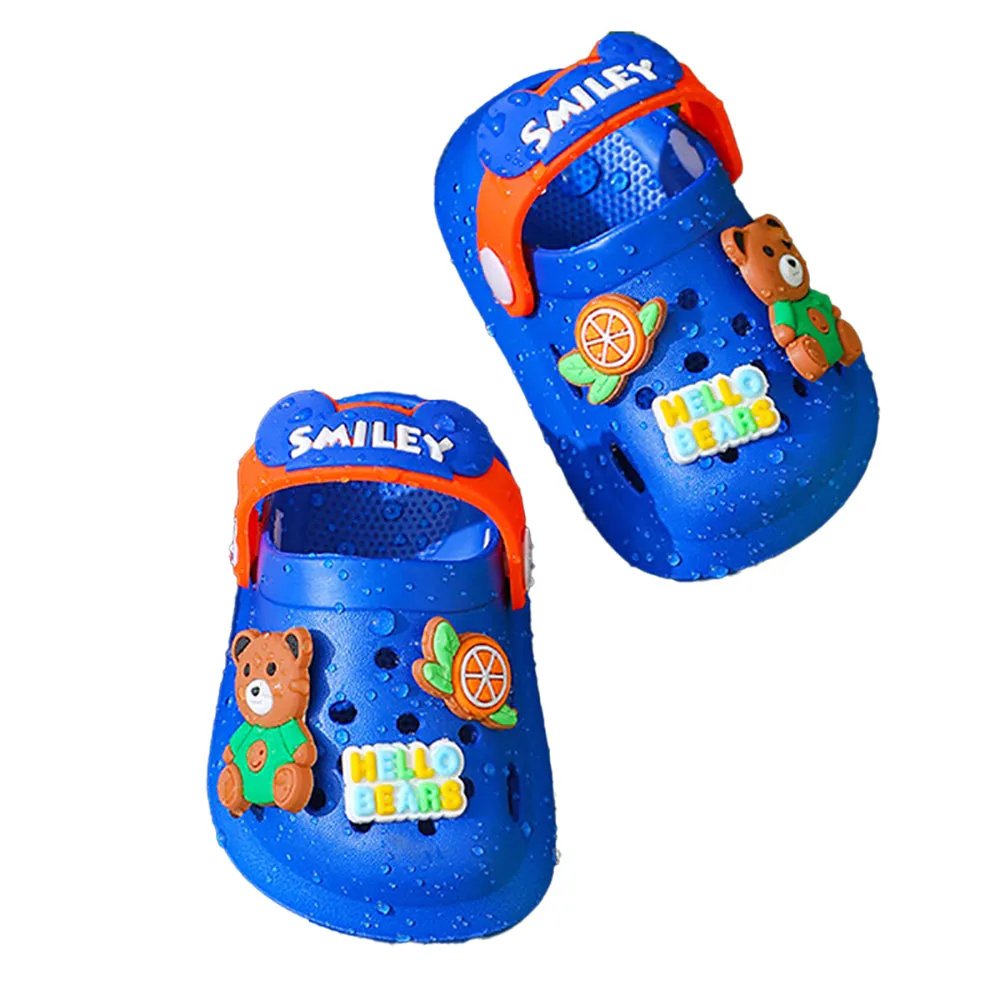 Little Surprise Box Dark Blue & Orange Bear,Slip on Clogs ,Summer/Monsoon/ Beach Footwear for Toddlers and Kids, Unisex.