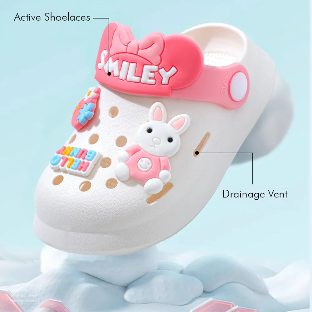 Little Surprise Box White Bunny Rabbit,Slip On Clogs ,Summer/Monsoon/ Beach Footwear For Toddlers And Kids, Unisex.