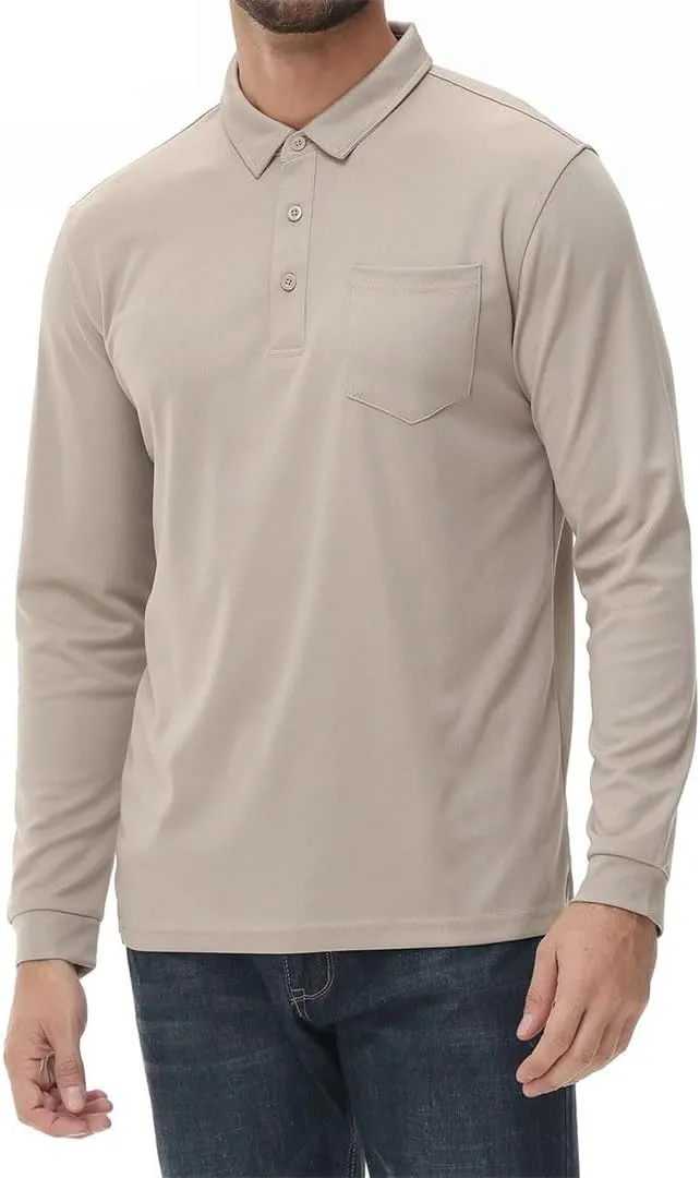 Long Sleeve Polo Shirt for Men Golf Shirt Quick Dry Breathable Casual Social Polo Shirts
