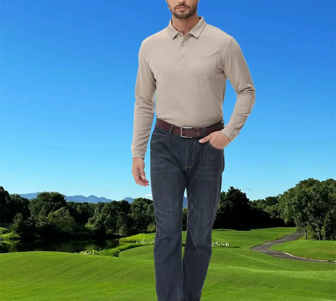 Long Sleeve Polo Shirt for Men Golf Shirt Quick Dry Breathable Casual Social Polo Shirts