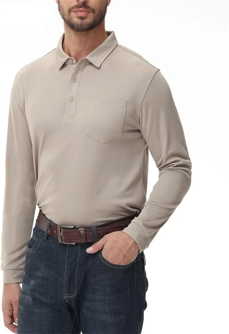 Long Sleeve Polo Shirt for Men Golf Shirt Quick Dry Breathable Casual Social Polo Shirts