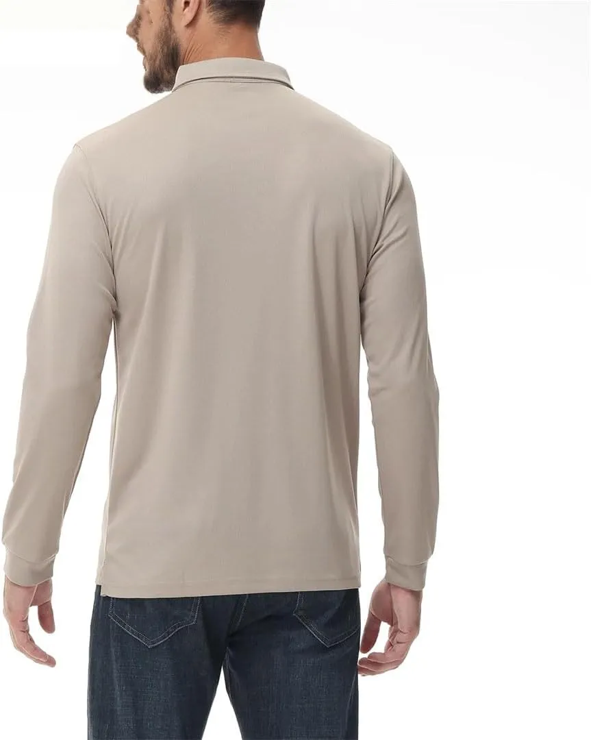 Long Sleeve Polo Shirt for Men Golf Shirt Quick Dry Breathable Casual Social Polo Shirts