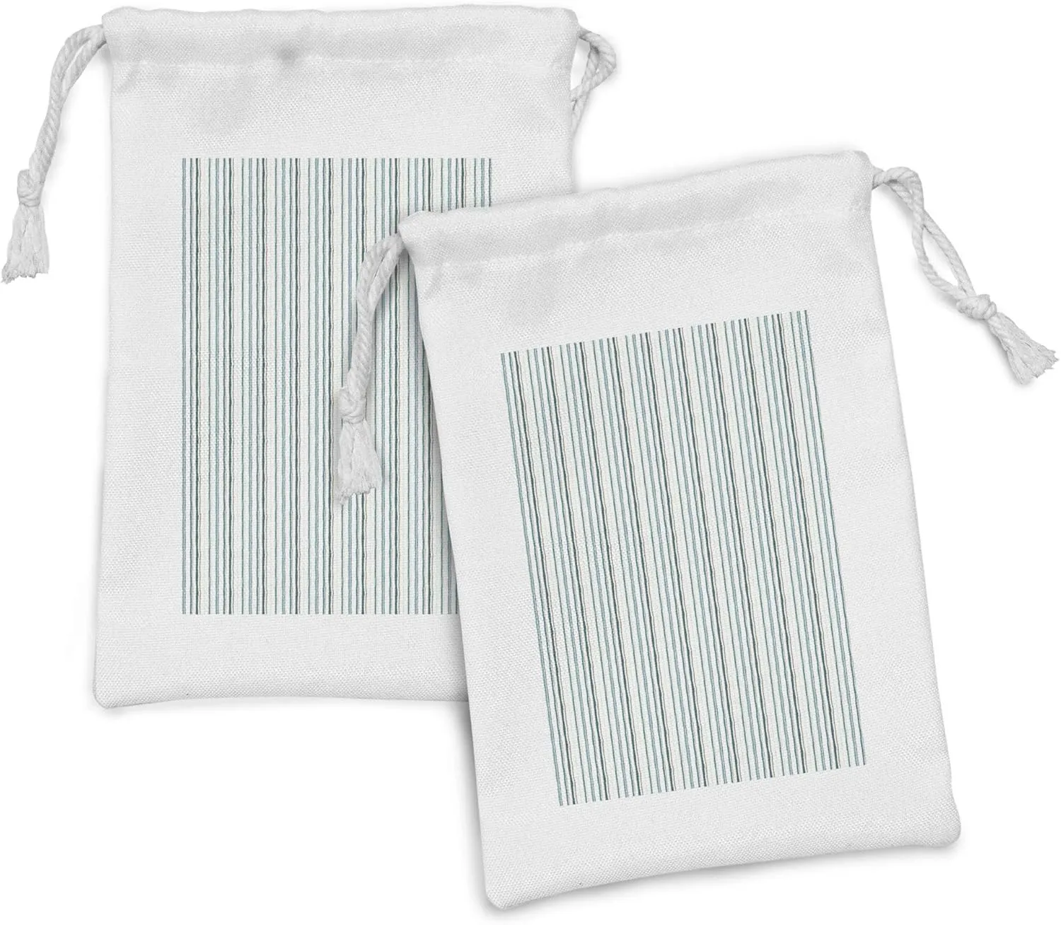Lunarable Striped Fabric Pouch Set of 2, Vertical Pinstripe in Pastel Shades with Torn Paper Effect, Small Drawstring Bag for Toiletries Masks and Favors, 9" x 6", Mint Green Pale Blue