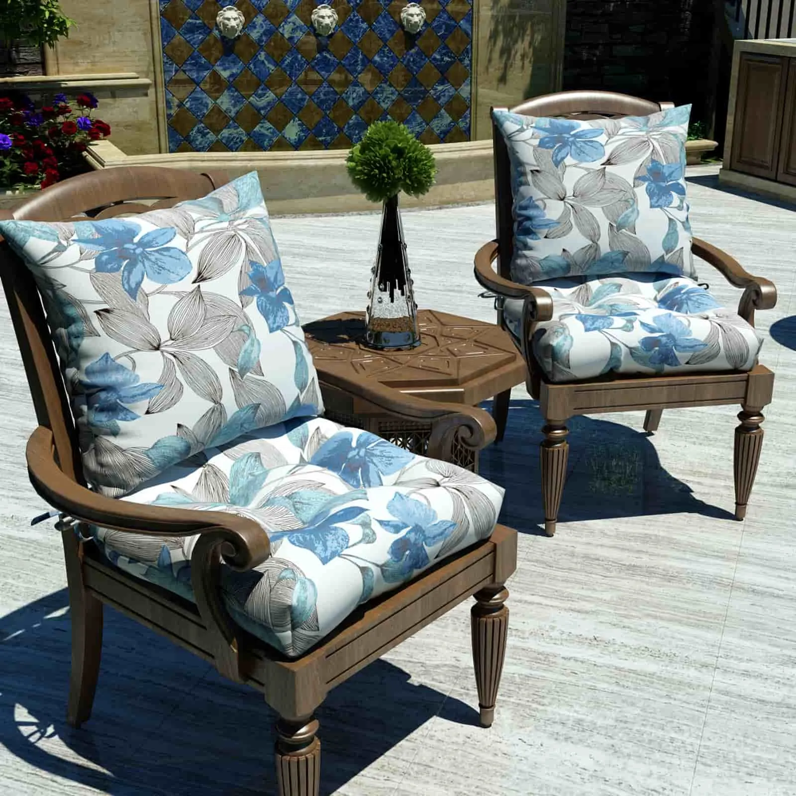 LVTXIII Outdoor U-Shape Tufted Seat Cushions 19”x19”x5” Clemens Noir Blue （Set of 2）